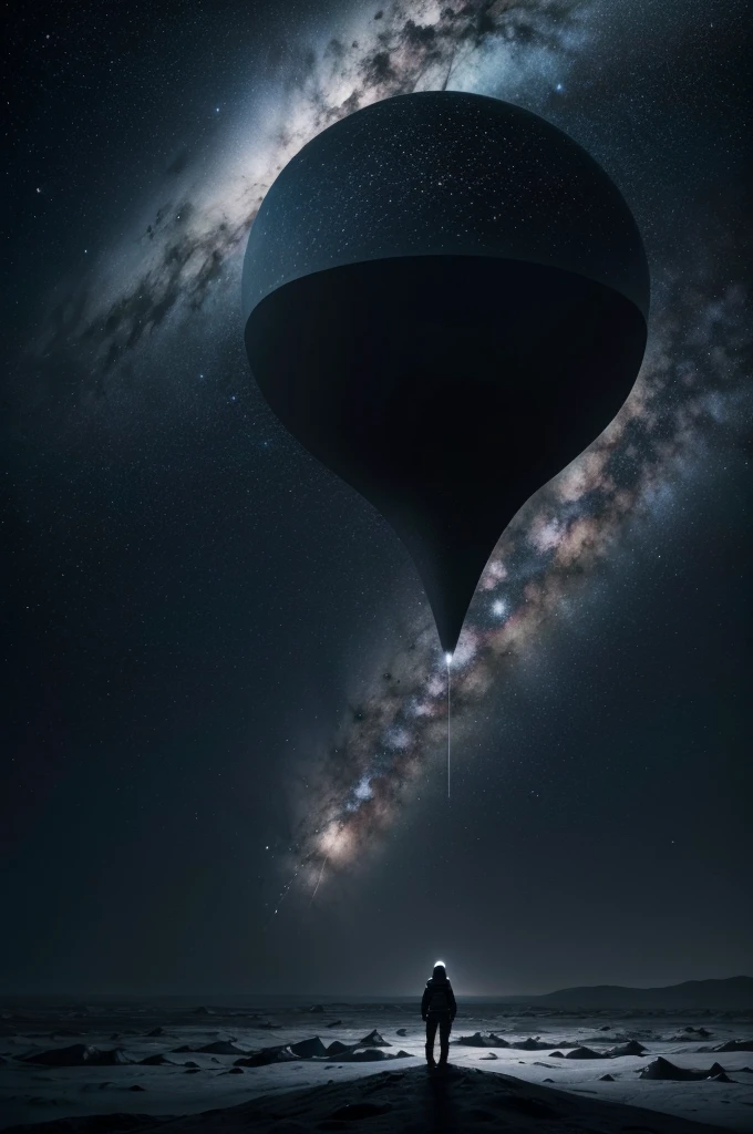 Create an ultra-realistic abstract art piece that evokes the feeling of solitude and emptiness, set in the vastness of space. The composition should be minimalist, using a limited color palette to emphasize the starkness and isolation. Predominantly use shades of deep black, dark blues, and subtle hints of white and gray to represent the void and the distant stars.
Incorporate a single, small, and dimly glowing object, such as a lone spaceship or an astronaut, to signify the solitary presence in the immense emptiness. This object should be placed off-center to convey a sense of disconnection and loneliness.
The background should be a gradient of dark colors, transitioning smoothly from black to dark blue, with scattered tiny white dots representing distant stars. Use light and shadow to create depth, making the space feel infinite and overwhelming.
Add subtle, faint textures to the background to enhance the sense of vastness, like barely visible nebulae or wisps of cosmic dust. The overall atmosphere should be cold and desolate, capturing the essence of solitude in the vast expanse of space.
Ensure the overall quality is photorealistic, capturing every intricate detail of the small glowing object and the expansive, empty space around it.