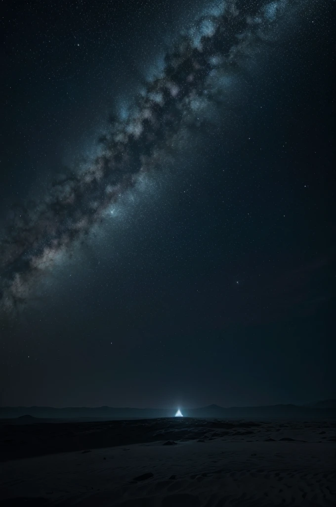 Create an ultra-realistic abstract art piece that evokes the feeling of solitude and emptiness, set in the vastness of space. The composition should be minimalist, using a limited color palette to emphasize the starkness and isolation. Predominantly use shades of deep black, dark blues, and subtle hints of white and gray to represent the void and the distant stars.

Incorporate a single, small, and dimly glowing object, such as a lone spaceship or an astronaut, to signify the solitary presence in the immense emptiness. This object should be placed off-center to convey a sense of disconnection and loneliness.

The background should be a gradient of dark colors, transitioning smoothly from black to dark blue, with scattered tiny white dots representing distant stars. Use light and shadow to create depth, making the space feel infinite and overwhelming.

Add subtle, faint textures to the background to enhance the sense of vastness, like barely visible nebulae or wisps of cosmic dust. The overall atmosphere should be cold and desolate, capturing the essence of solitude in the vast expanse of space.

Ensure the overall quality is photorealistic, capturing every intricate detail of the small glowing object and the expansive, empty space around it.