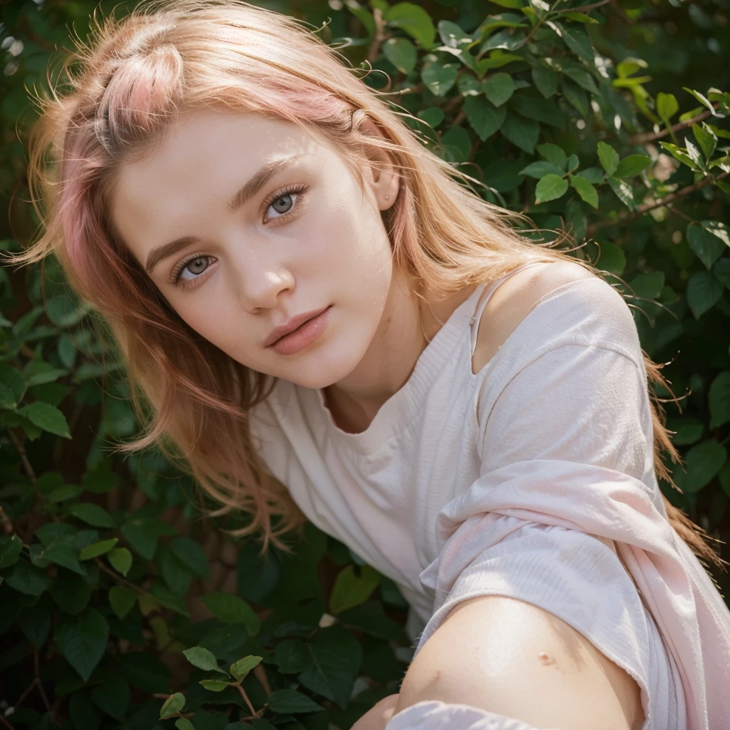 25-year-old Caucasian French girl with shoulder-length messy red pink, Captured in the best quality, this illustration serves as a 4K wallpaper,