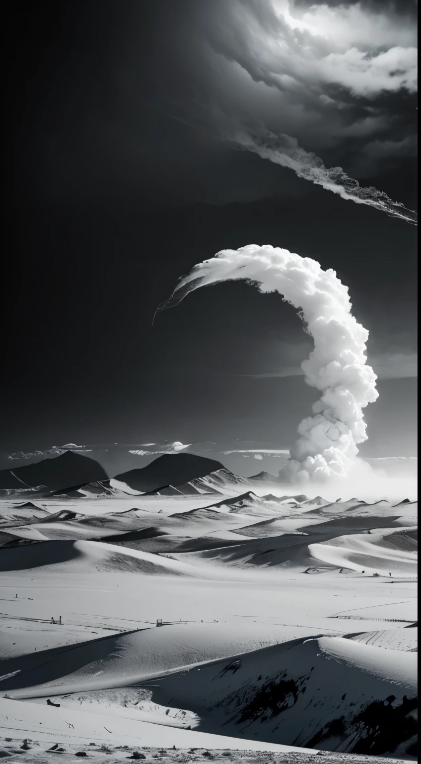 White Tornado，Minimalist black and white poster，Abstract Art，Apocalyptic landscape，Award-winning works，Award-winning