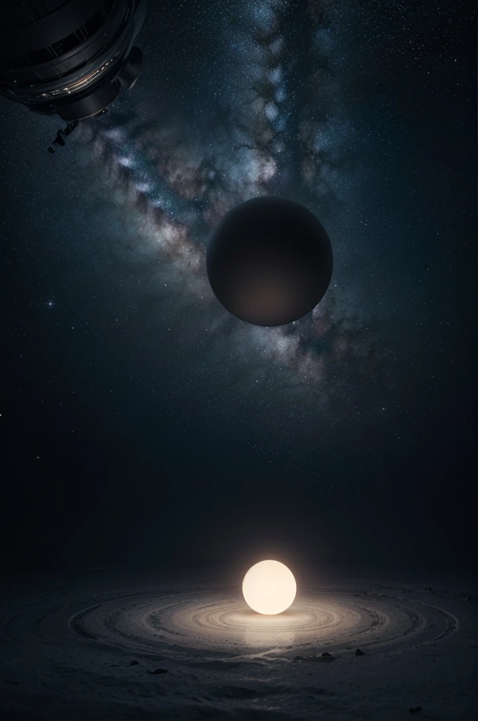 Create an ultra-realistic abstract art piece that evokes the feeling of solitude and emptiness, set in the vastness of a cosmic void. The composition should be minimalist, using a limited color palette to emphasize the starkness and isolation. Predominantly use shades of deep black, dark blues, and subtle hints of white and gray to represent the void and distant stars.
Incorporate a single, small, dimly glowing silver sphere to signify the solitary presence in the immense emptiness. This sphere should be placed off-center to convey a sense of disconnection and loneliness.
The background should be a gradient of dark colors, transitioning smoothly from black to dark blue, with scattered tiny white dots representing distant stars. Avoid large galaxy formations or nebulae; the focus should be on the emptiness and the feeling of being lost in an endless void.
Use light and shadow to create depth, making the space feel infinite and overwhelming. The overall atmosphere should be cold and desolate, capturing the essence of solitude in the vast expanse of space.
Ensure the overall quality is photorealistic, capturing every intricate detail of the small glowing sphere and the expansive, empty space around it.