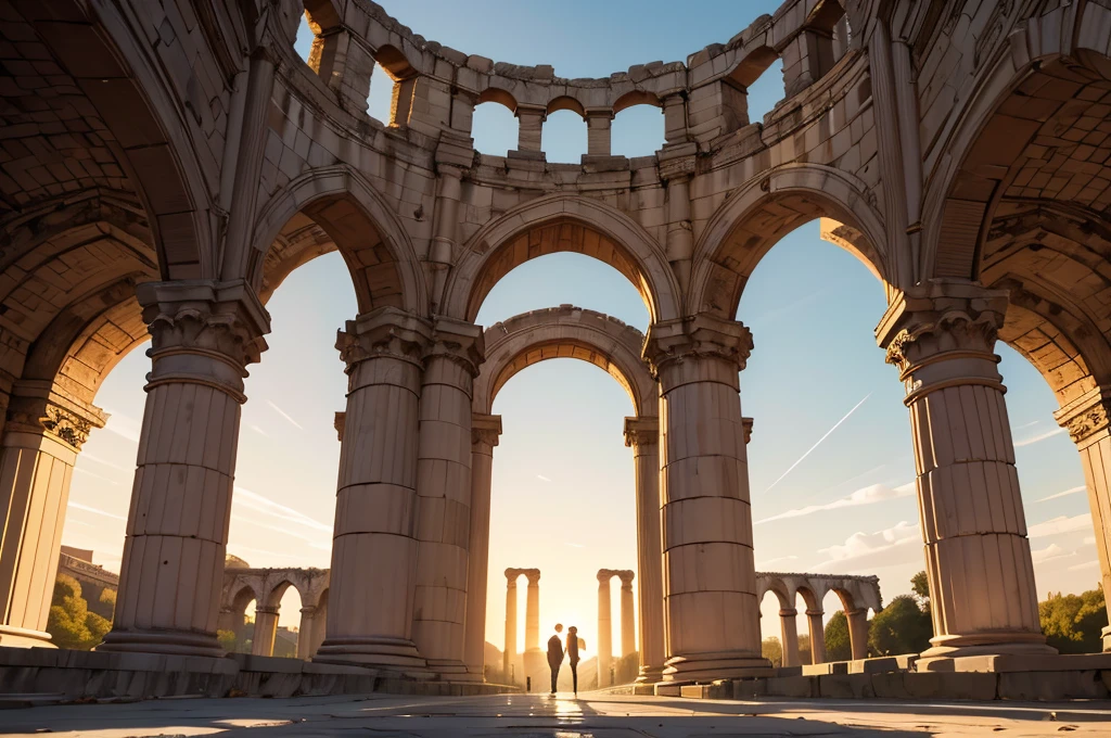 Shot from ground level,photo of a very beautiful aqueduct, ,SIGMA 24 mm F/1.4,1/Shutter speed 1000 seconds,Jesus 400,golden hour,#quality(8 k,