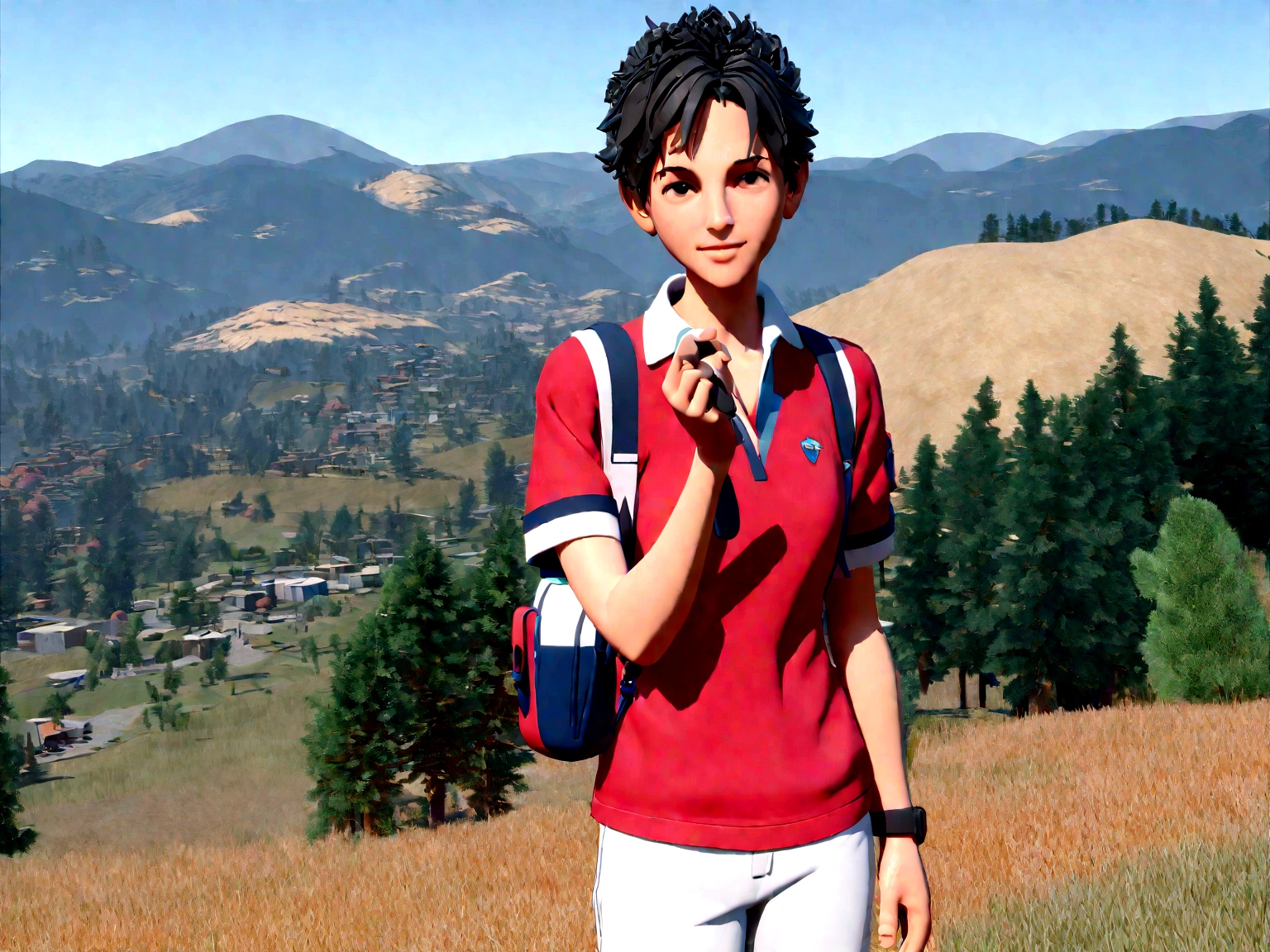 Cartoon character of a young man without glasses and red shirt with polo collar, and a pair of white pants, animation character, stylized character, animation style rendering, 3d stylized, Arnold Maya rendering, Stylized 3D rendering, toon render screenshot, 3d character, 3d character, Stylized 3D rendering, 3D character rendering, cartoon character, Personagem de close up, character posing, (Pixar-style) (master part:1.2) (bokeh) (best qualityer) (skin detailed) (detailed texture) (8K) (Argilla) (cinematic lighting) (sharp focus