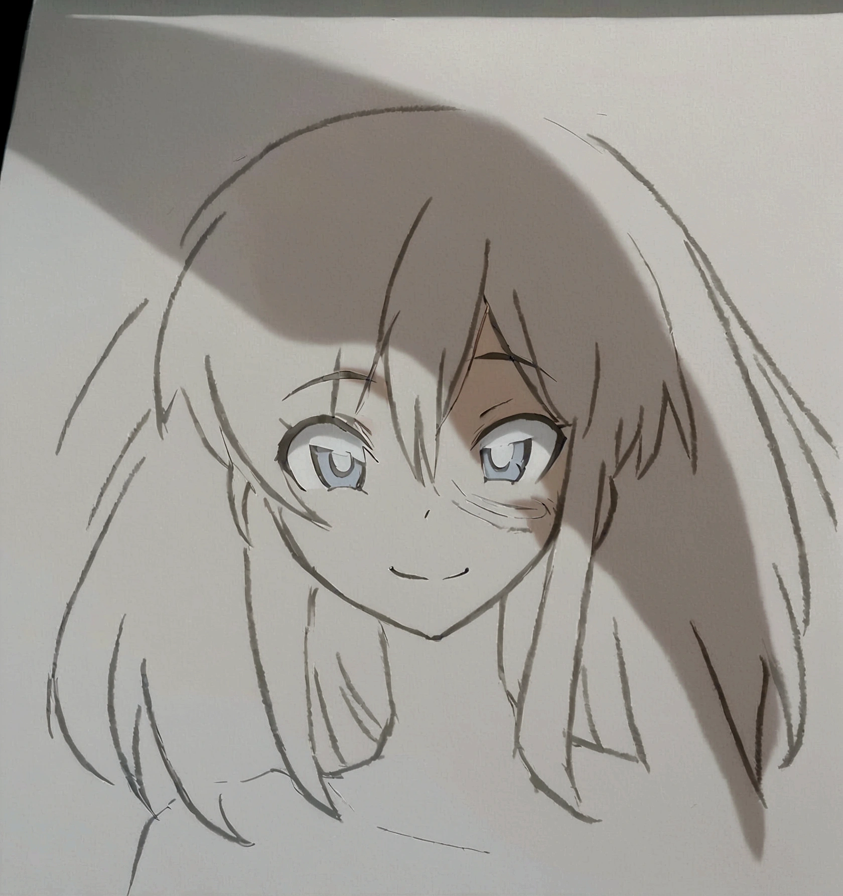 drawing of a girl on a sheet of paper, an animated cartoon, anime shading), anime shading, anime face, animated cartoon, animated sketch, detailed anime face, anime style flat shading, anime style drawing, a MANGA DRAWING, no shading, perfect anime face, in an anime style, clean anime outlines, MANGA DRAWING, smiling face