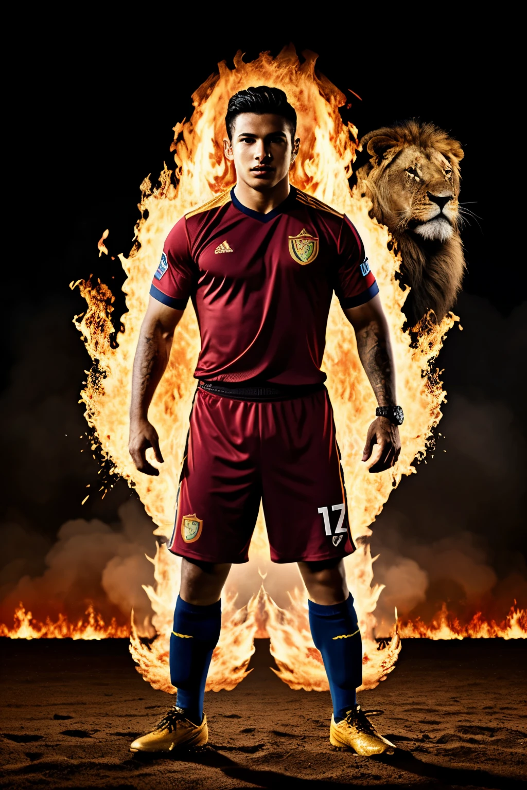 a shirt that has fire on the waist and sleeves as well and that has the logo Daniel the Bible to play soccer and for men almost the same as the one from Ecuador, only the shirt and that has a lion as an ornament and on the shirt catches fire
