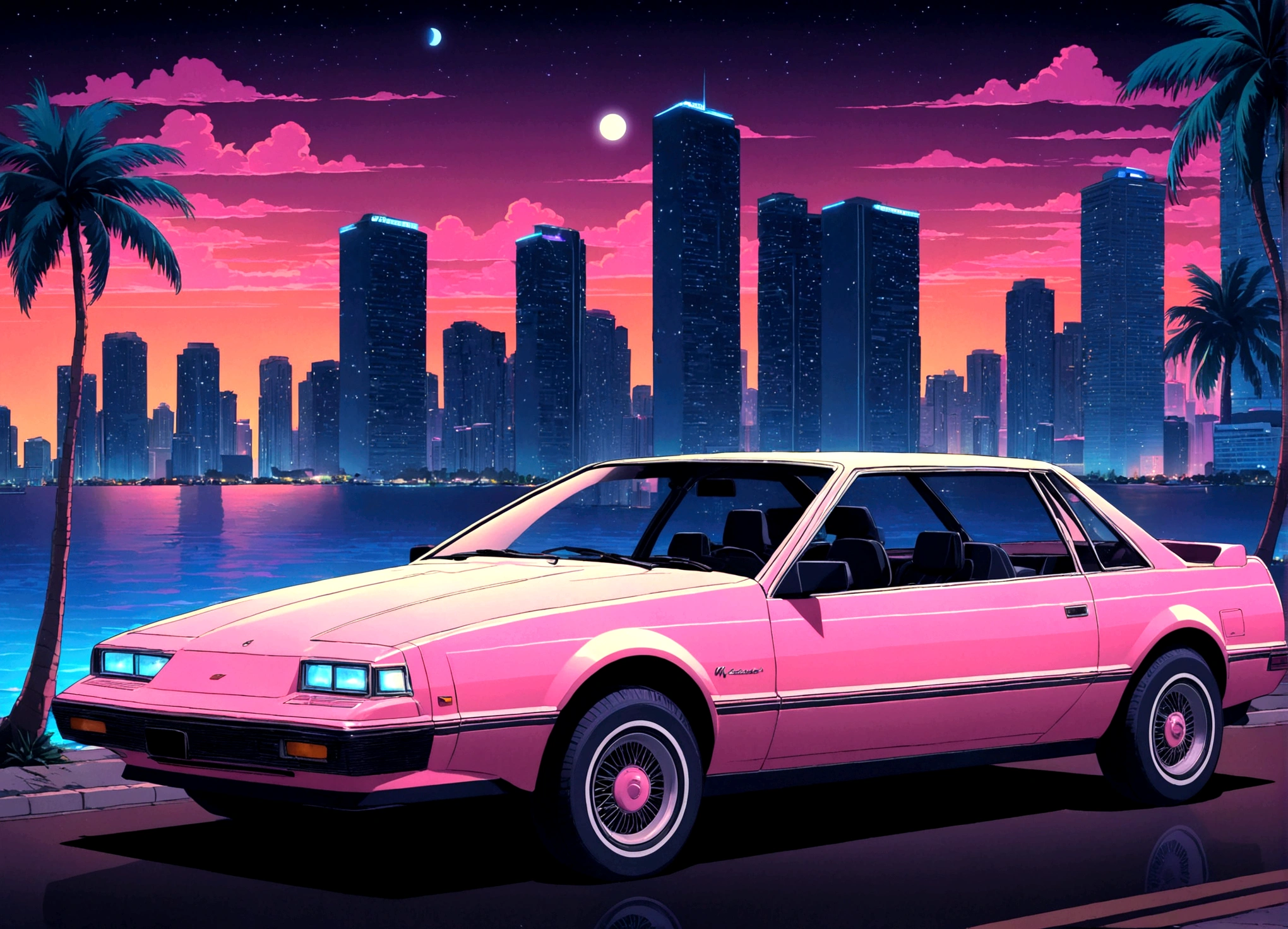 miami nights t retro anime 80s air tonight СМОТРИТ В ДАЛЬ И КУРИТ КРАСИВЫЙ ПЕЙЗАЖ БУДРИСУНОК