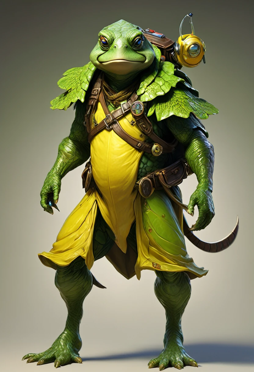portrait, full body Anthropomorphic, old turtle, green skin, (turtle man), ((wearing yellow robes)), (fantasy creature) hunchback, glasses,1÷10×√(50)×tan(78)+125^(2)÷√(8.888), fractal,organic matter, cellular colony, deep wiew,4 resolution,hyperdetailed, masterpiece, 3d modelling, abstract art, digital art