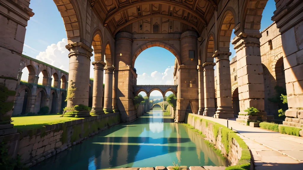 very beautiful long aqueduct, cartoon