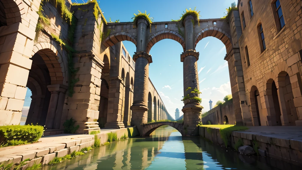 very beautiful long aqueduct, cartoon