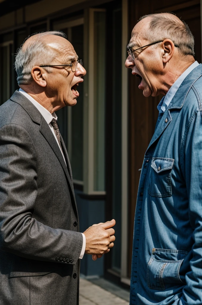 An old man yelling at a man