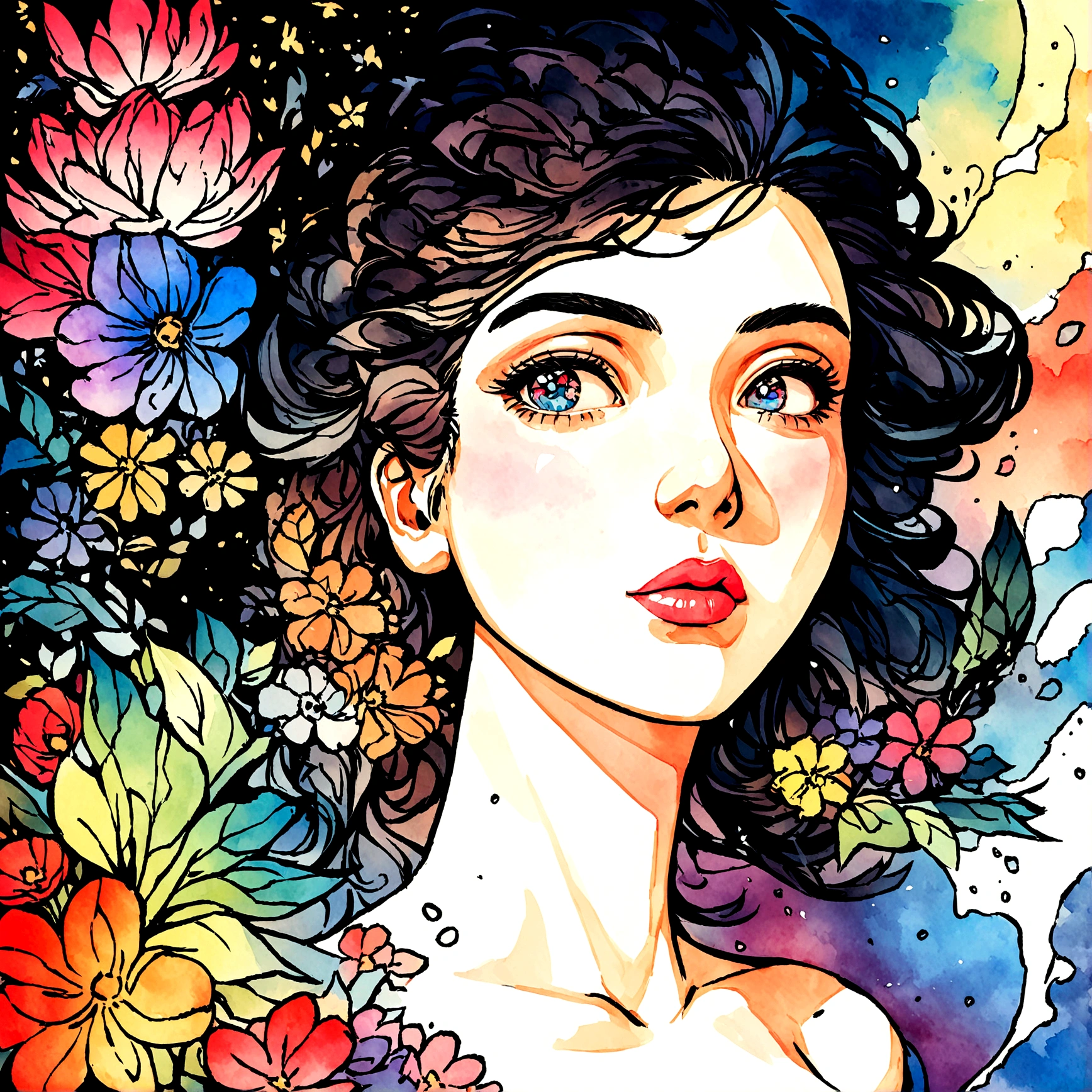 A painting of various flowers with splash background and spray paint effect, Leaded by: Eugene Zak, Aquarell Art, Leaded by: lotz karoly, Aquarell painting, Aquarell painting style, Detailed art of the Aquarell, Leaded by: Reuben Tam, Digital watercolor, Aquarell , Masterfully detailed watercolor, Aquarell Art, Grzegorz Rutkowski