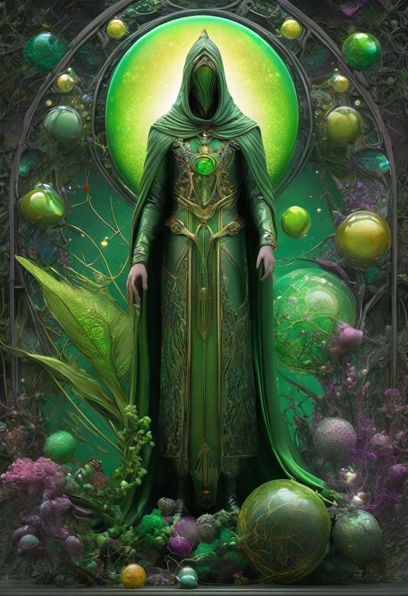 The Hermit, dressed in green yellowish,state grey,green gray and plum colour, intelligence of will, the Prophet of Eternal, the Magus of the Voice of Power, Virgo,1÷10×√(50)×tan(78)+125^(2)÷√(8.888), fractal,organic matter, cellular colony, deep wiew,4k resolution,hyperdetailed, masterpiece, 3d modelling, abstract art, digital art
