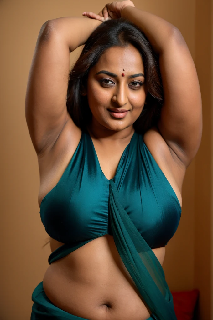 Foto RAW, photorealistic, photography, full body shot, 50 years old Woman, master shot, perfect eyes, goddess like beauty, pierced eyes, perfect thick chubby mallu Desi aunty bhabhi, Wearing a Stanapatta, a chest-band.Saree model, model Photography, Indian saree shoot, Indian traditional wear advertising photography, traditional wear brand shoot, face of Indian actress Sonakshi Sinha, masterpiece, realistic, realism, incredible details, pleasure, photorealism, detailed skin, skin pores, high contrast, photorealistic Artstation 8k HD digital art trend of high definition and detailed realistic skin texture, ultra detail, realistic skin texture, armature, best quality, ultra high definition, (photorealistic:1.4),, high resolution, detail, raw photo, sweat, Re sharp, by Lee Jefferies Nikon D850 Film Stock Photo 4 Kodak Portra 400 Camera F1.6 Lens Rich Color Ultra Real Realistic Realistic Textures Dramatic Lighting Unreal Engine Trending at Art Station Cinestill 800,(pele altamente detalhada: 1.2), 8k UHD, DSLR, soft-lighting, alta qualidade, grain of film, Fujifilm XT3,she didn't like to wear blouse or bra, she is happy to wear only saree, she hates blouse or bra, detailed hairy armpits, hyper realistic skin, skin pores, sweat, veins, short hairs on armpit, stubble armpits, hyper realistic hairy armpits, low waist saree,