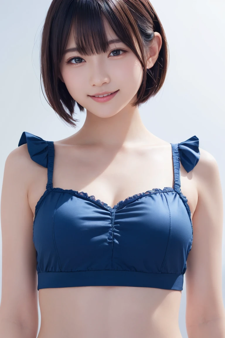 1 Girl, (Wearing colorful stage costumes:1.2), Very beautiful Japanese idol portraits, Face close-up, (RAW Photos, Highest quality), (Realistic, Realistic:1.4), (masterpiece), Very delicate and beautiful, Very detailed, 2k wallpaper, wonderful, finely, Very detailed CG Unity 8K wallpaper, Very detailed, High resolution, Soft Light, Beautiful detailed girl, Very detailed目と顔, Beautiful and sophisticated nose, Beautiful and beautiful eyes, Cinema Lighting, (Simple light color background:1.3), (short hair), (Bob), Complete Anatomy, Slender body, Small breasts, smile、In town