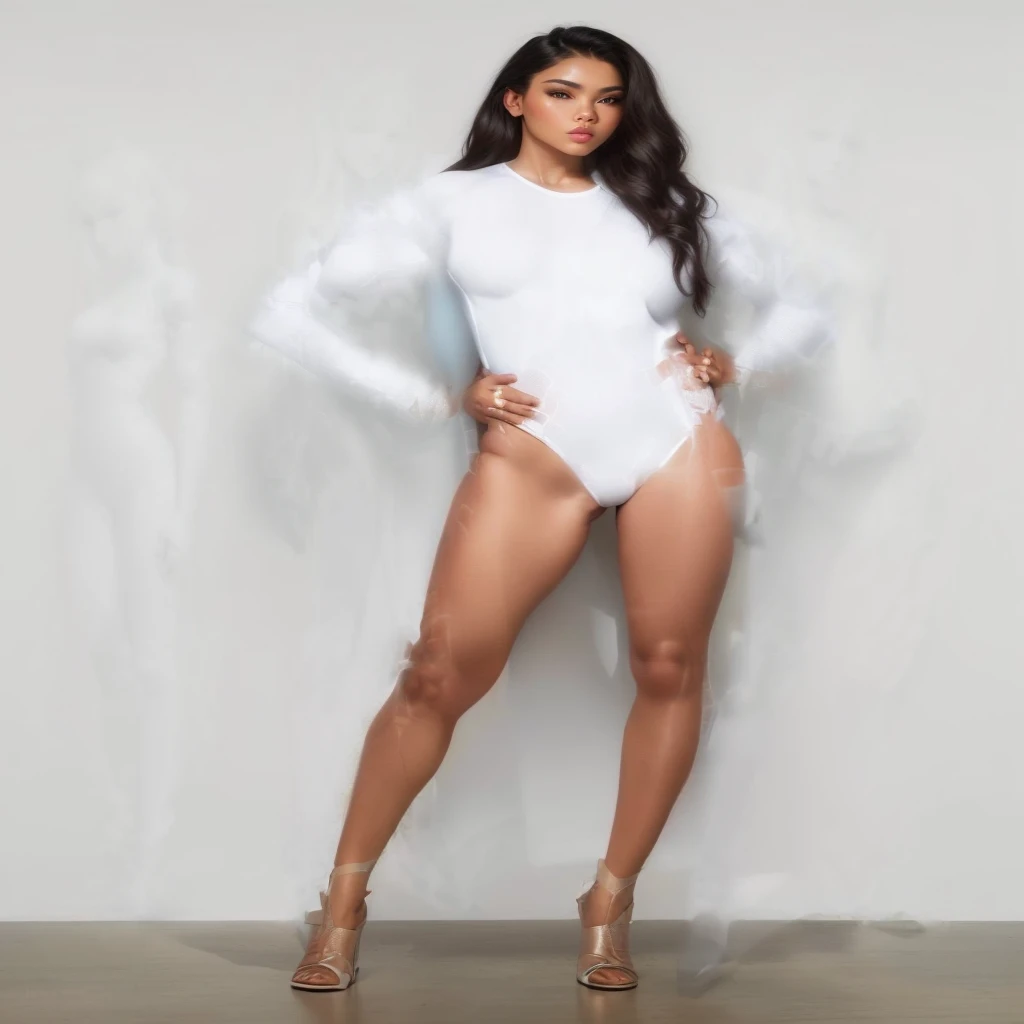 a woman in a white bodysuit posing for a photo, wearing white leotard, bodysuit, white body, thin bodysuit, full body model, women full body, wearing leotard, high level body suit, smooth white tight clothes suit, full body picture, supermodel body, full body full height, full body female, female full body, full body length