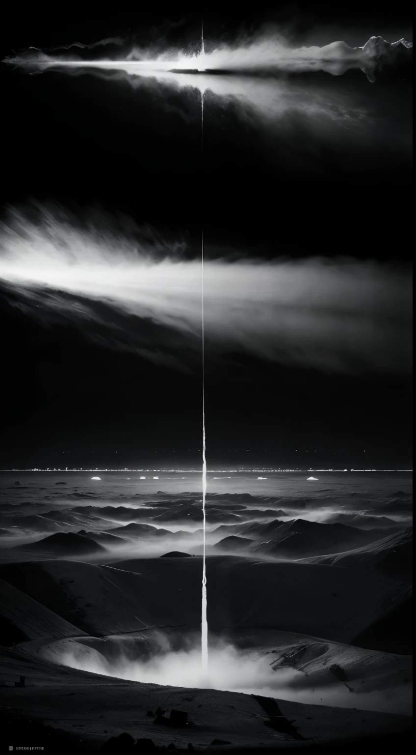 The noise of dreams,Minimalist black and white poster,Abstract Art,Apocalyptic foggy landscape,Award-winning works,Award-winning