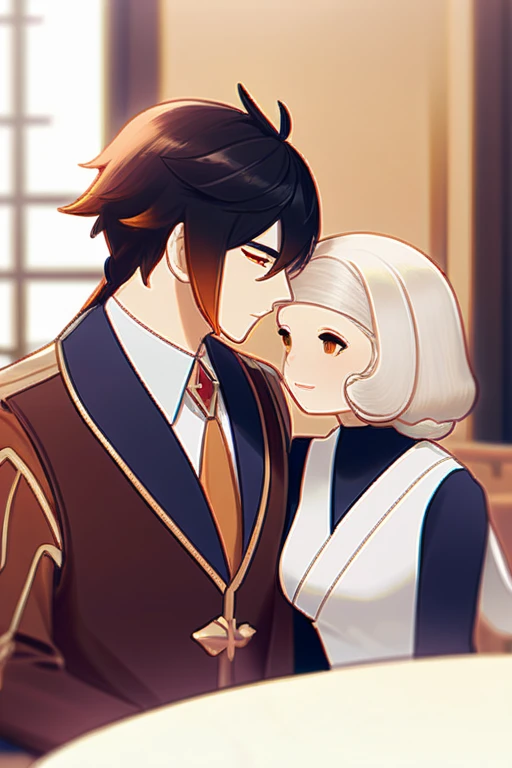 ((Лучшее качество)), ((шедевр)), (подробный), 2person, 1man, couple, kissing, zhongli (genshin i