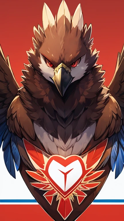Create a logo type Hawk Red eyes with brown and bluish feathers facing front and encircle it like logo design this as a vibrant logo for twitwitter and telgram profile