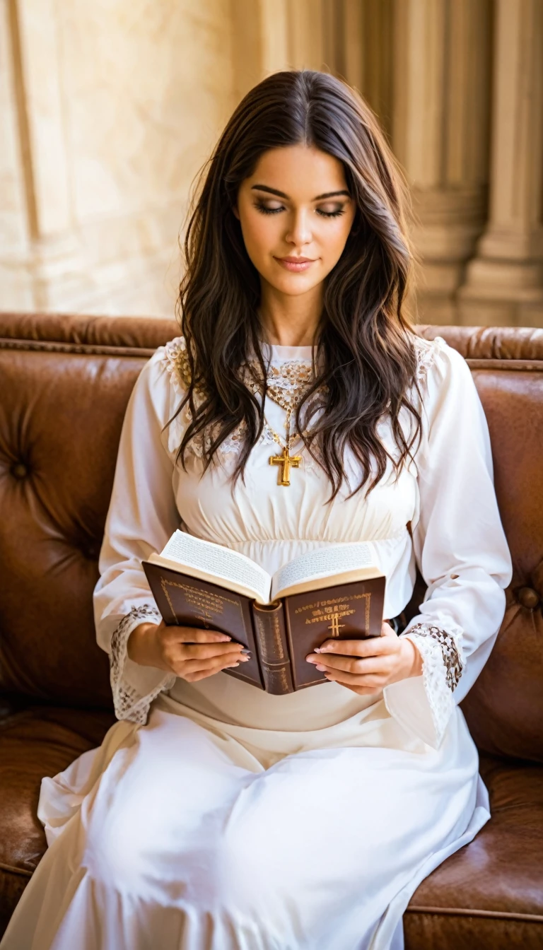 a mormon looking girl naked with a bible in her hand and a dick in her tight pussy