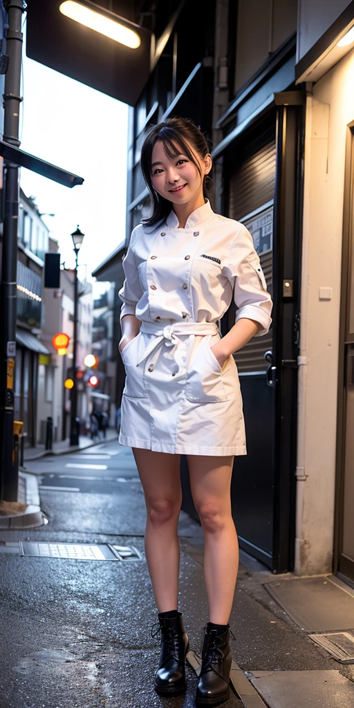 1 fille, rue de Tokyo,nuit, (40 years old), paysage urbain,lumières de la ville, fermer,sourire, (8k, Photo brute, meilleure qualité, chef-d'œuvre:1.2),(réaliste, photo-réaliste:1.37), ((naked)), ((masturbating)), no panties, open legs, no clothes