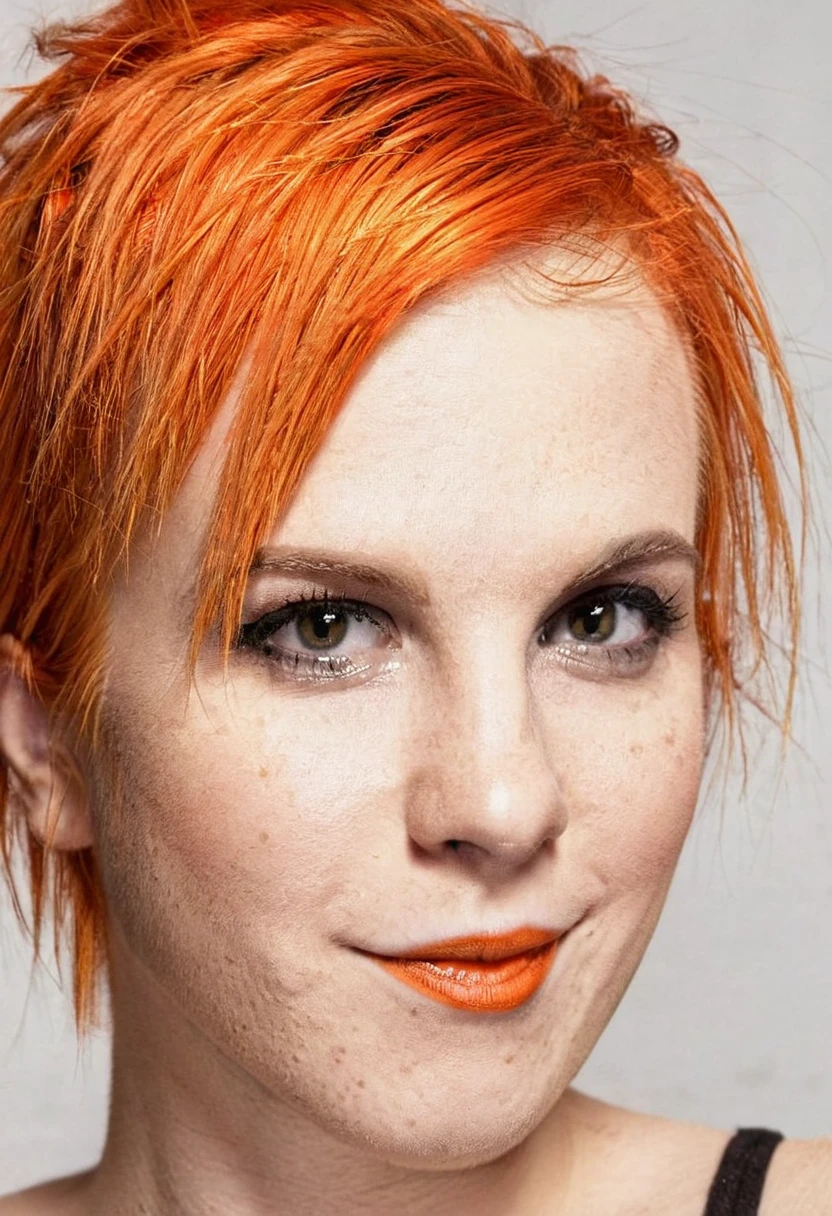 OverallDetailXL, ohwx, naked, orange hair, midriff, detailed face