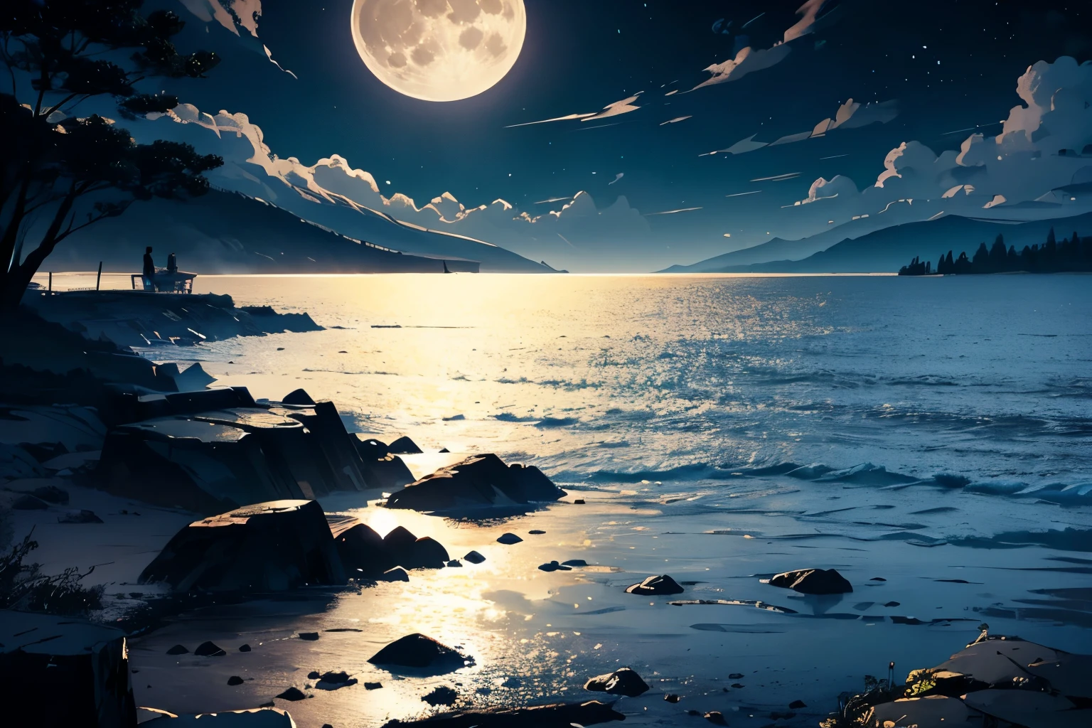wood々The full moon peeking through the gap、Dark and mysterious atmosphere at night
