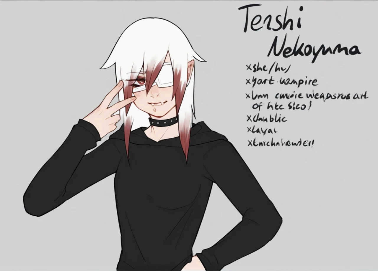 A short hair vampir girl with white hair and red. A vampir neko. Nekogirl.