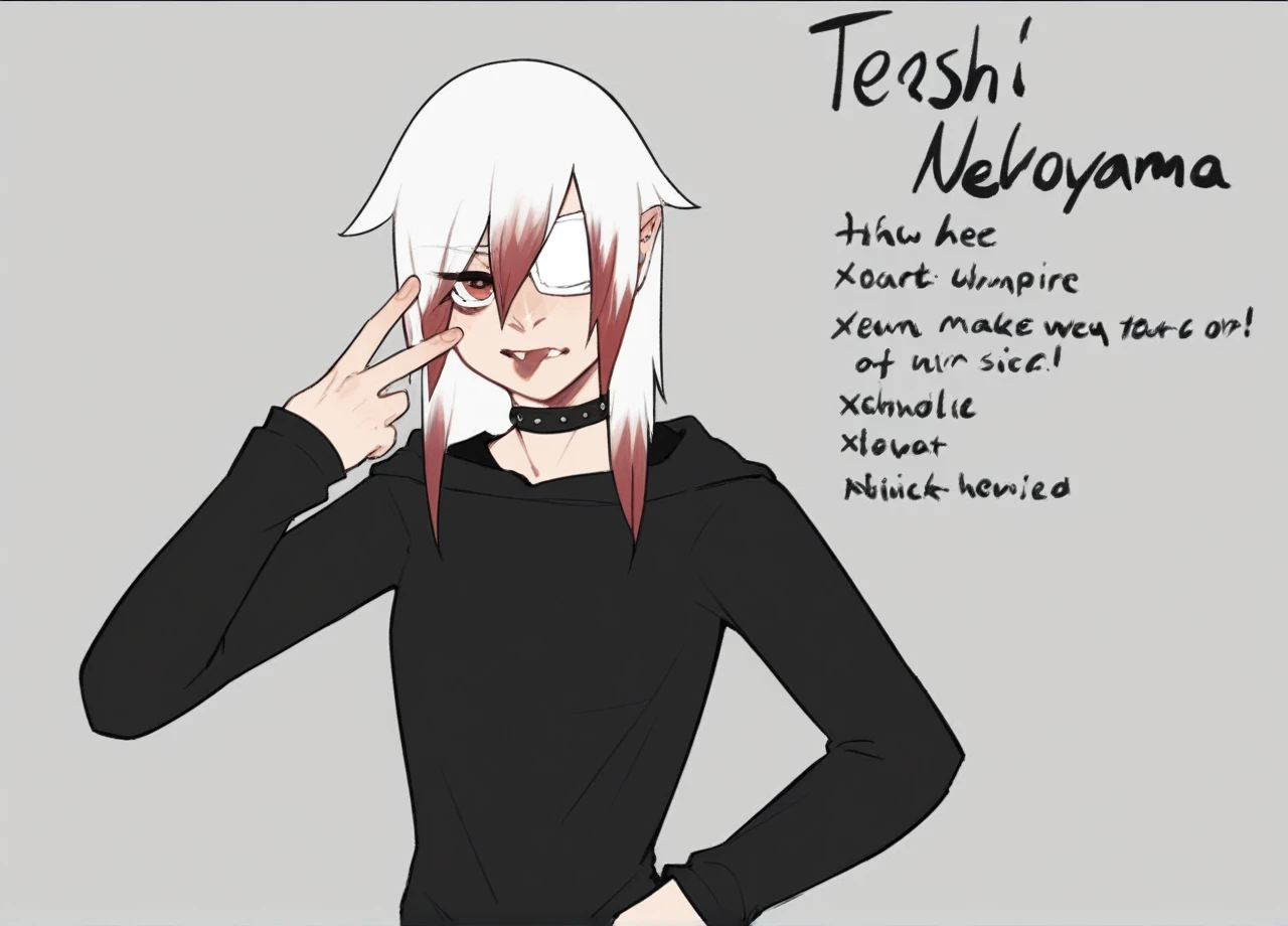 A short hair vampir girl with white hair and red. A vampir neko. Nekogirl.