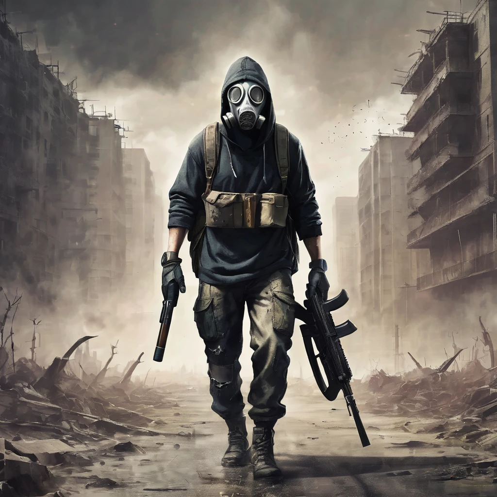 Post Apocalyptic survival soldier hoddie gas mask fantasy artwork 