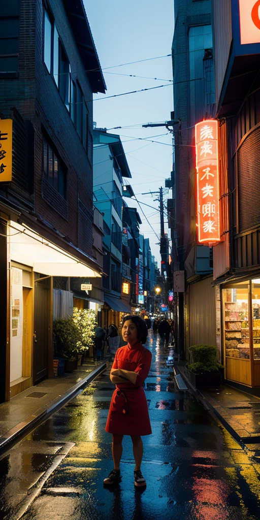 1 fille, rue de Tokyo,nuit, (40 years old), paysage urbain,lumières de la ville, fermer,sourire, (8k, Photo brute, meilleure qualité, chef-d&#39;œuvre:1.2),(réaliste, photo-réaliste:1.37), ((naked)), ((masturbating)), no panties, open legs, no clothes