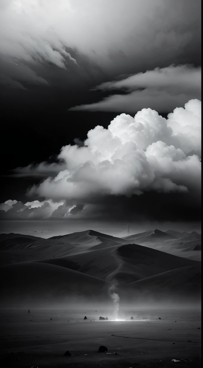 Inner Noise Cloud,Minimalist black and white poster,Abstract Art,Apocalyptic foggy landscape,The award-winning works,The award-winning