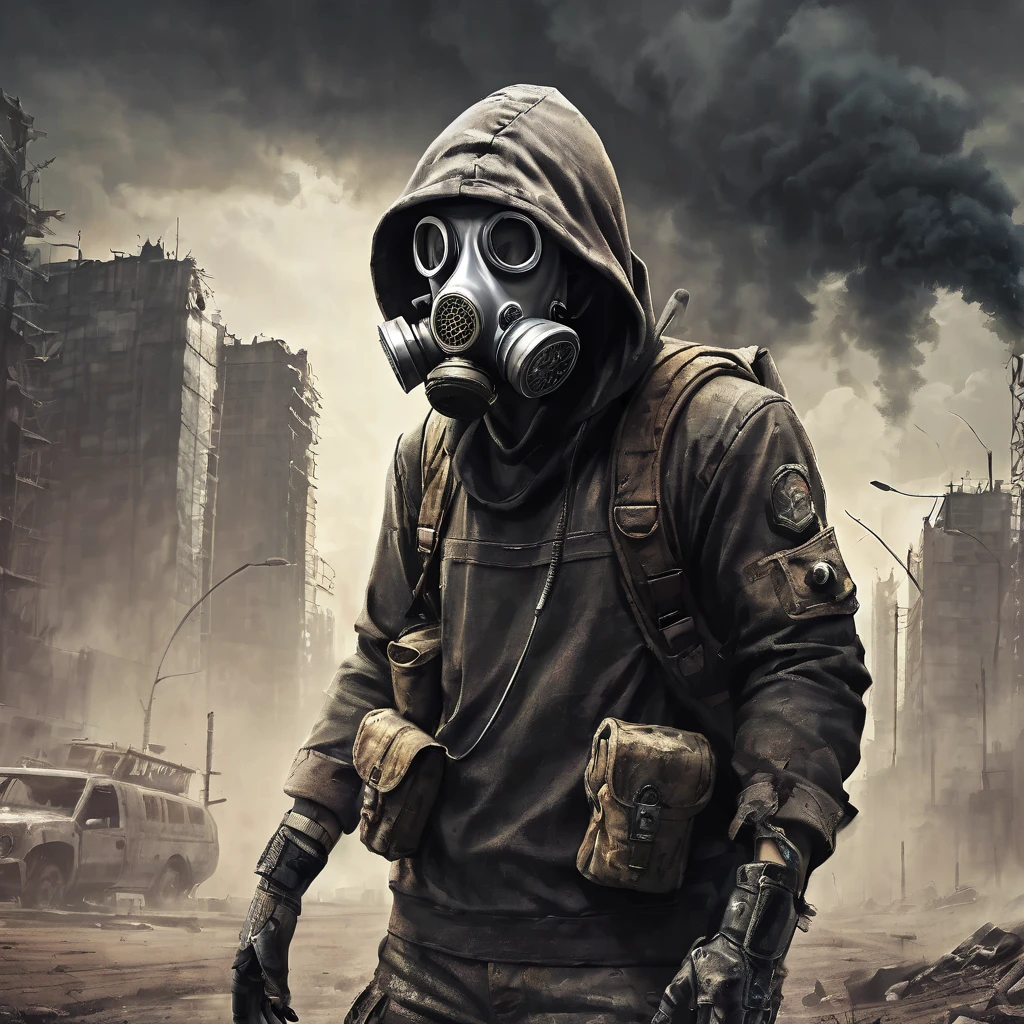 Post Apocalyptic survival soldier hoddie gas mask fantasy artwork