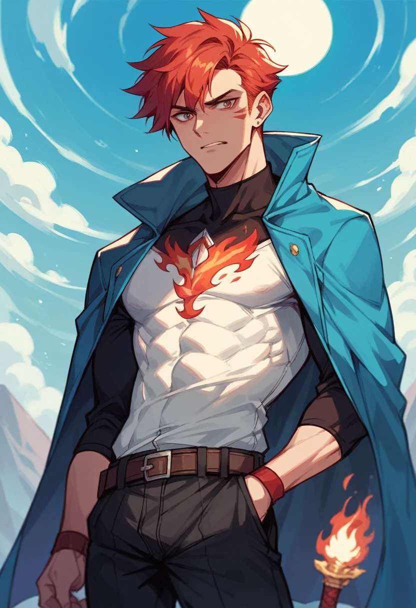Replace the arm with a red mark with a flaming sword