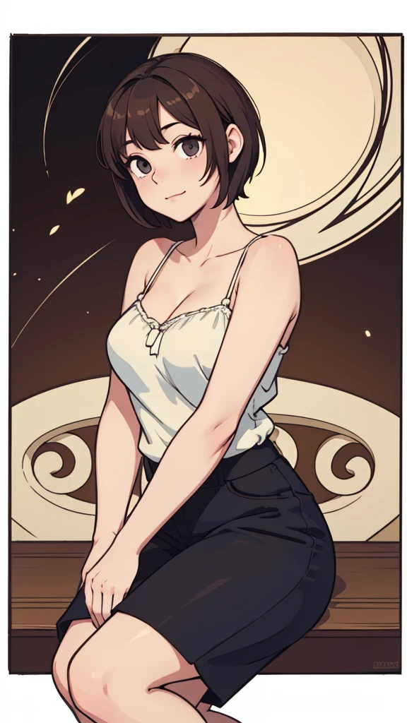 (((masterpiece, best quality, ultra highres, 1 girl, solo, no background))), super detailed skin and face and eyes and finger, beautiful japanese woman, small breasts:1.5, skinny, light brown hair, very short pixie hair, knee shot, white background, 2D anime, boyish, expressionless, cartoon, nipples, Various clothes, Various poses, Please draw the entire character within the frame, ensuring that the head, arms and legs are not cut off, with the character positioned centrally, female genitals visible through tight clothing,