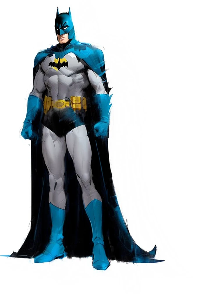 ((full body photo, standing, feet on the ground))batman the animated animated character is standing in a blue cape, inspired by Jim Lee, comic book character, in batman comics, style of dc comics, 90s comic book character design, in batman comic book, the batman, batman, dc comics art style, one blue ) and huge bat ears, anigirl batman, adam west as batman 2022