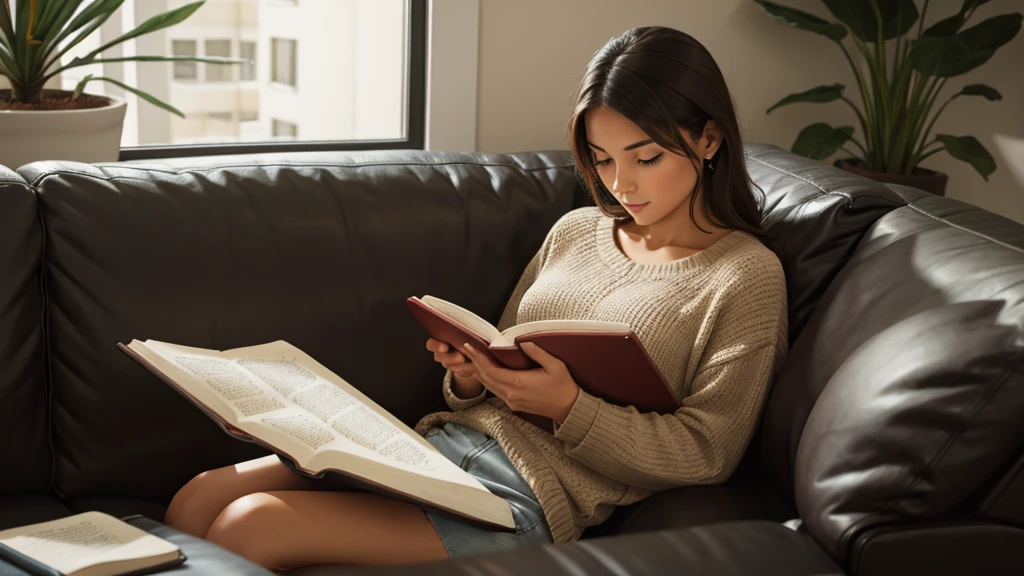 woman sitting on the couch reading the bible