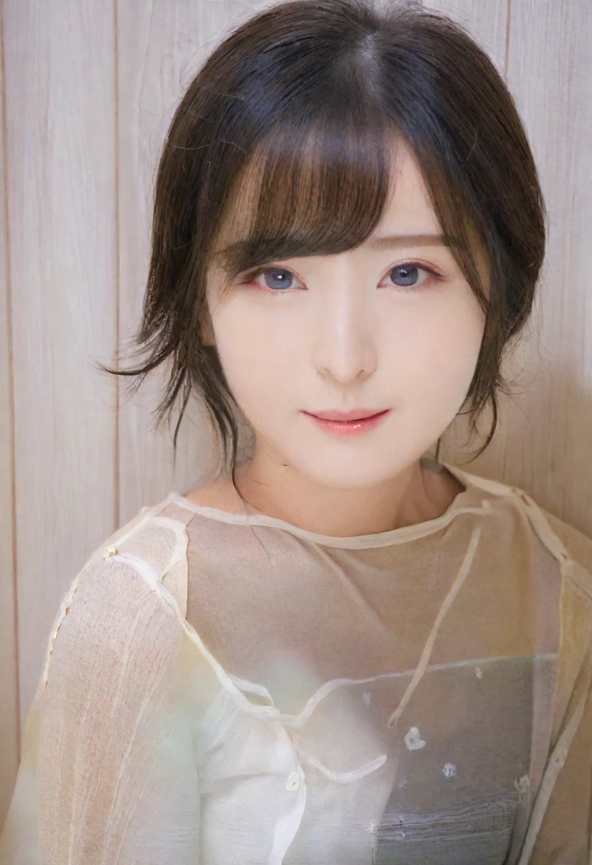 Close-up of a woman wearing a light cardigan, Yoshitomo Nara, Young and pretty Asian face, Girl cute beautiful face, Chiho, Chen Xintong, Beautiful Japanese girl face, Ulzzang, sakimi chan, Soft Makeup, sakimichan, 1 8 is