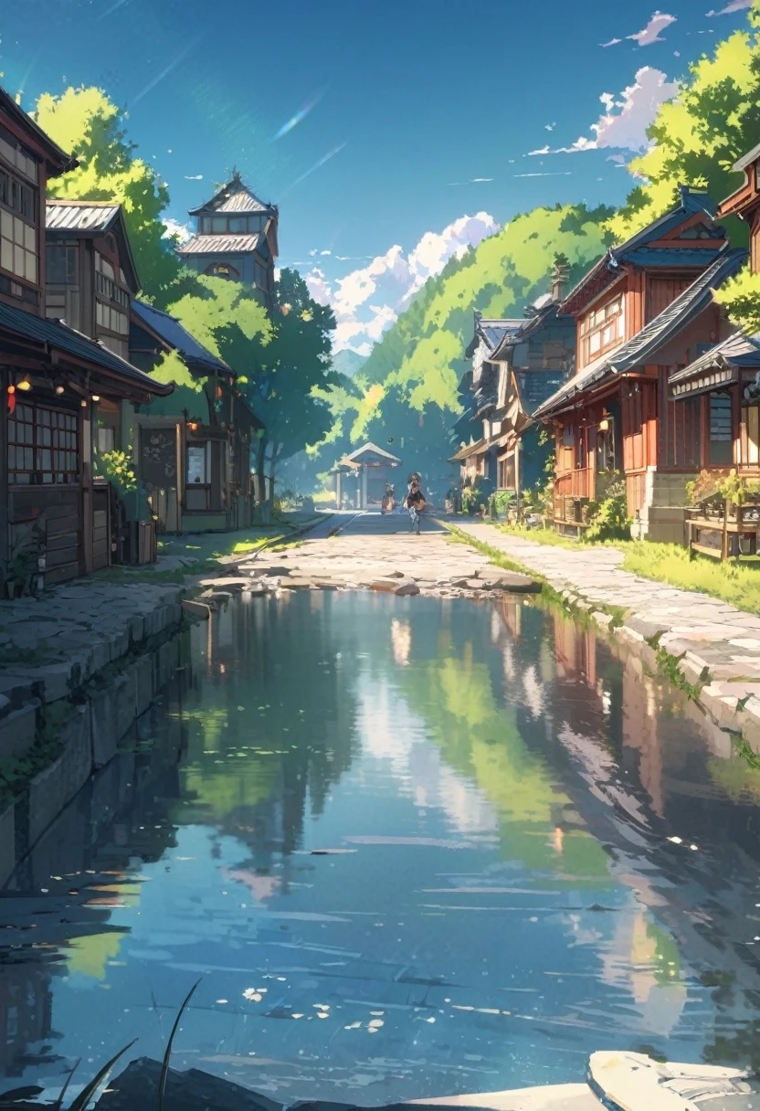 masterpiece,highest quality,ultra-detailed,high-definition background,8K,hi-res,high quality,BREAK,Water Drop,girl, japanese manga style, sketch, Watercolor Colors.ハイクオリティなmasterpiece、landscape、anime、Japanese Town、traditional town、明るい星null。BREAK ロマンチックな古い町並み, null, pixiv, Concept Art, Lofi Art Style, reflection. by Makoto Shinkai, lofi art, Beautiful anime scene, BREAK animeのlandscape, 詳細なlandscape - width 672, in style of Makoto shinkai, style of Makoto shinkai, enhanced details, BREAK,Detailed,Realistic,4k highly detailed digital art,octane render、 Bioluminescence,BREAK 8K解像度Concept Art,realism,by Mappa Studios,masterpiece,最high quality,Official Art,An illustration,ligne claire,(cool_Farbe), Perfect composition,Absurd,Fantasy,concentrated,Rule of thirds,High detail,animeーション,animeーションのスタイル、 Shine, Film lighting, god々Shining rays, Shine光, reflection光, Get closer, Lens flare, masterpiece, High Detail, 最high quality, Ultra detail, high quality, animeーション背景, animeーション壁紙, sunny, 明るい青null, Dramatic lighting, 植wood鉢, plant, wood, Grass, Cobblestone Street, hometown, hometownの町, Summer vacation, memory, 夏のmemory, homecoming、countryside、Countryside、Hometown