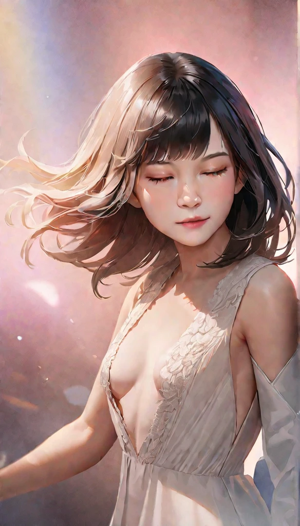 (RAW Photos, Highest quality), (Realistic, photo-Realistic:1.3), masterpiece, Very delicate and beautiful, Very detailed, CG, Unity , 2k wallpaper, wonderful, In detail, A light smile, Very detailed CG Unity 8k wallpaper, Large file size, Super detailed, High resolution, Absurd, Soft Light, (((Medium Hair:1.3), Short bangs, Black Hair, Floating Hair NovaFrogStyle)), Beautiful detailed girl, Detailed fingers, Very detailed eyes and face, Beautifully detailed nose, Beautiful attention to detail, Long eyelashes, Light on the face, View your viewers, (Mouth closed:1.2), One girl, cute, young, Adult face, (whole body:1.3), ((Small breasts)), Realistic face, Realistic body, Super Big Breasts, Big Breasts, Beautiful thigh details, (Urzan-6500-v1.1:0.8),  Black underwear, With legs apart, Blushing and embarrassed