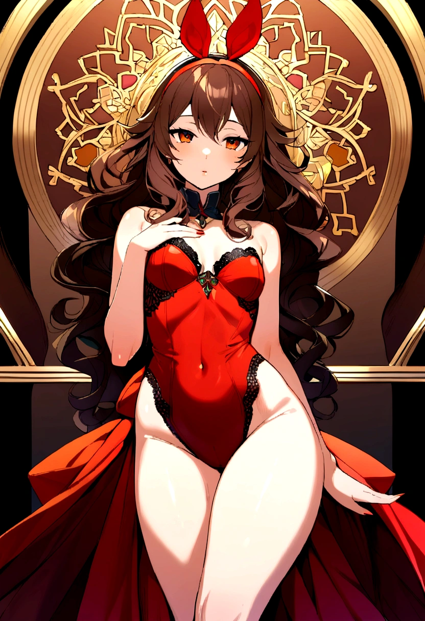 with black, slightly brownish wavy hair, beautiful amber eyes, thick body with small breasts and make the appearance very attractive and seductive