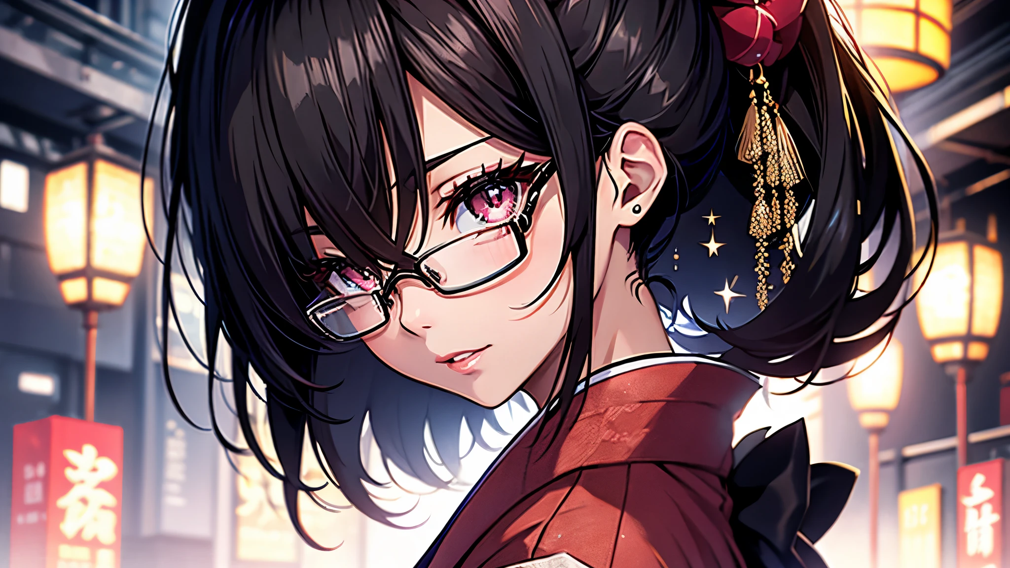 (1girl:1.3), Masterpiece, Best quality, amazing beauty, [[3D]], 4K, absurdres, finely detail, super detailed eye, perfect anatomy, official art, cinematic lighting, BREAK, Japanese-style room, hair bun, black hair, super shiny detailed black eye, big eyes, sparkle(in the eyes), thin eyebrow, Gazing into the Distance, close-mouth, plump lips, Mascara, False eyelashes, pink lips, eyewear, happy face, BREAK , usually, tall, slender, fair skin, crossed arms, full body, from side, BREAK , , BREAK,(kimono:1.3)