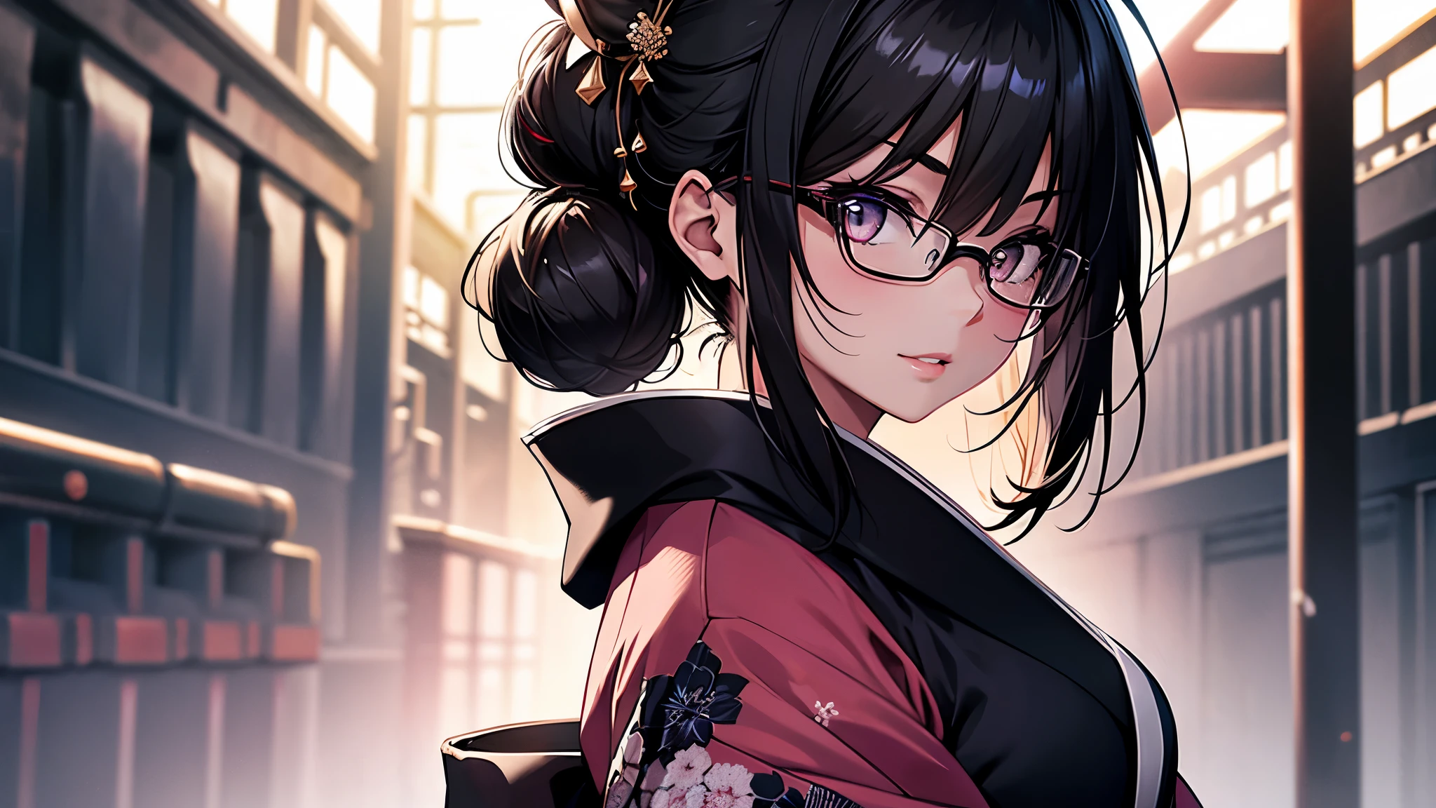 (1girl:1.3), Masterpiece, Best quality, amazing beauty, [[3D]], 4K, absurdres, finely detail, super detailed eye, perfect anatomy, official art, cinematic lighting, BREAK, Japanese-style room, hair bun, black hair, super shiny detailed black eye, big eyes, sparkle(in the eyes), thin eyebrow, Gazing into the Distance, close-mouth, plump lips, Mascara, False eyelashes, pink lips, eyewear, happy face, BREAK , usually, tall, slender, fair skin, crossed arms, full body, from side, BREAK , , BREAK,(kimono:1.3)