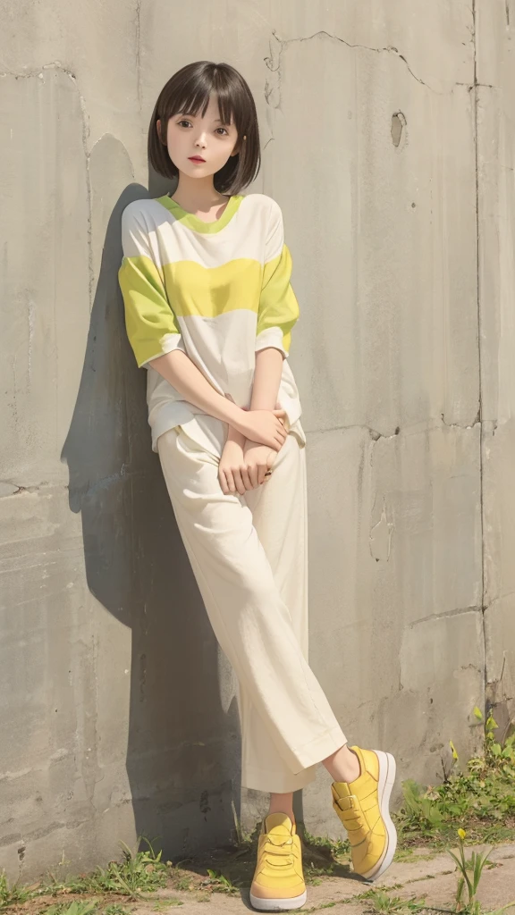 ((Highest quality)), ((masterpiece)), (detailed), 
A beautiful girl with short black hair wearing a short-sleeved summer shirt and summer pants in the style of the Yellow Revolution、refreshing、fine、bright、smart、Vision、whole body、Fullsize、
