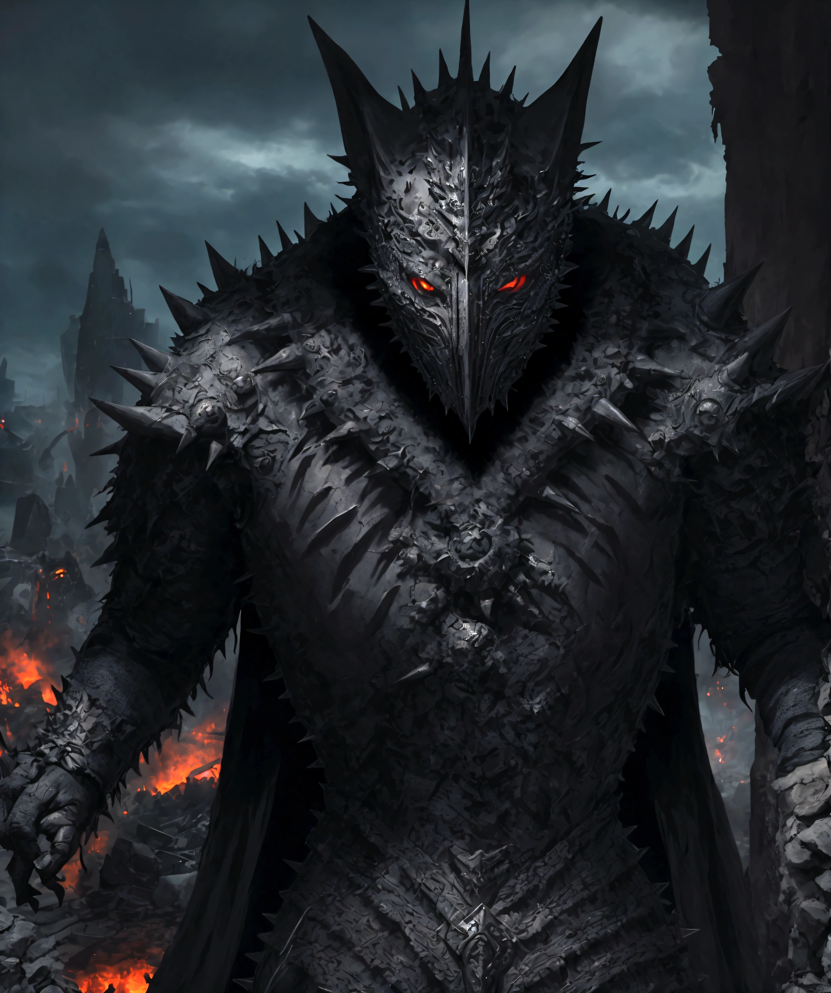 (extremely detailed 8k wallpaper), a medium shot photo of Grim dressed as a scary masked furry-supervillain in a spiked armour made of fur glowing armour with spikes from marvel, theme, intricate, high detail, dramatic, furry monster and destroyed buildings in the background