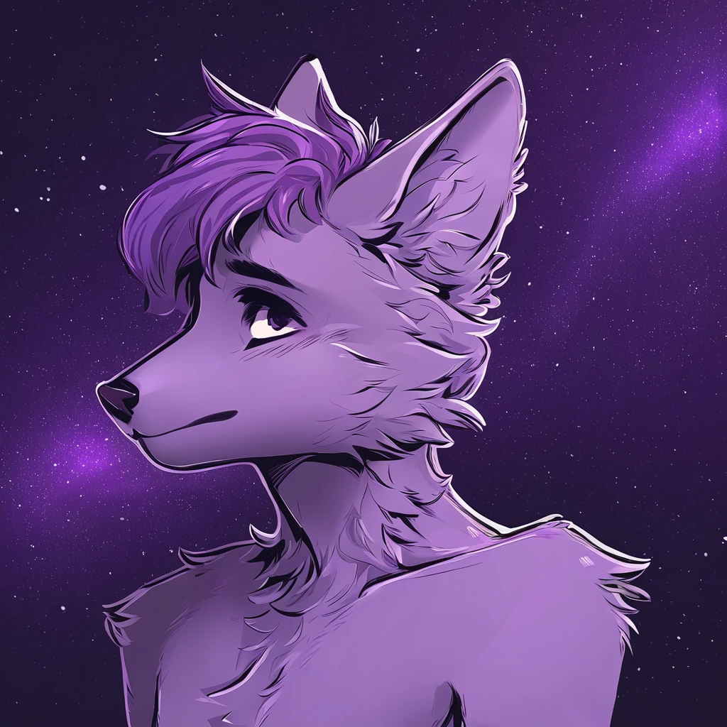 Furry male topless galaxy design, purple and white fur design complex design (high quality,4k,8k,highres,masterpiece), ultra-detailed, impressionistic:colorful,