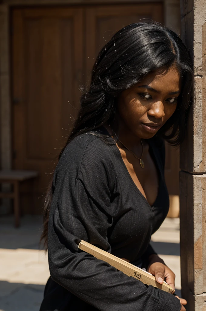 black person making a simple sketch, black person sketching a fantasy character