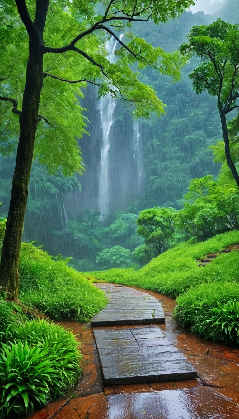 masterpiece,Highest quality,rain,Natural scenery,There are no humans,Realistic,nature Park