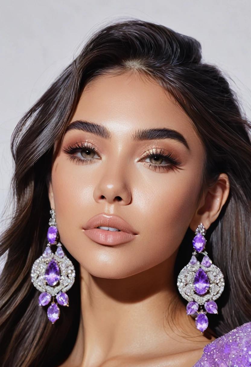 a close up of a woman with long hair and earrings, a digital rendering inspired by Briana Mora, instagram, digital art, violet myers, madison beer girl portrait, madison beer, :: madison beer, soft devil queen madison beer, alanis guillen, portrait sophie mudd, pokimane, gorgeous latina face, tanned ameera al taweel