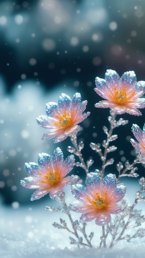 (best quality,4k,highres:1.2),ultra-detailed,realistic,crystal spring flowers,fantasy,intergalactic,cleanliness,Yuki,powdery snow,deep snow,cold snow,
sparkling,meaningful,colorful,
magical photography,dramatic lighting,photorealism,super-detailed,bokeh,masterpiece,high resolution