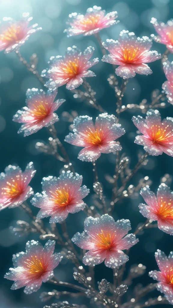 (best quality,4k,highres:1.2),ultra-detailed,realistic,crystal spring flowers,fantasy,intergalactic,cleanliness,Yuki,powdery snow,deep snow,cold snow,
sparkling,meaningful,colorful,
magical photography,dramatic lighting,photorealism,super-detailed,bokeh,masterpiece,high resolution